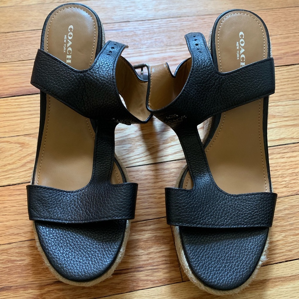COACH Leeanne T-Strap Espadrille Sandals, Black